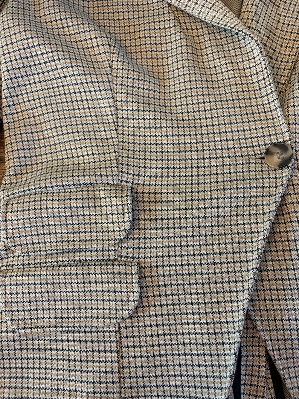 Maeve Anthropologie‎ Collegiate Knit Blazer Asymmetrical Check Brown Small NWT